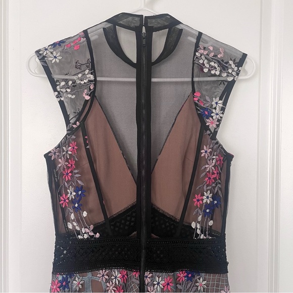 Pristine SELF-PORTRAIT Dress with Lace Overlay + Mesh + Floral Embroidery - Picture 5 of 10